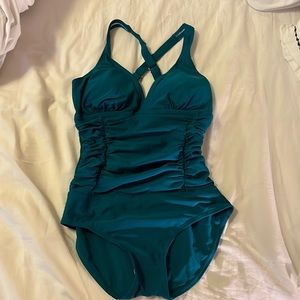NWOT beautiful teal one-piece ruched bathing suit NEVER WORN